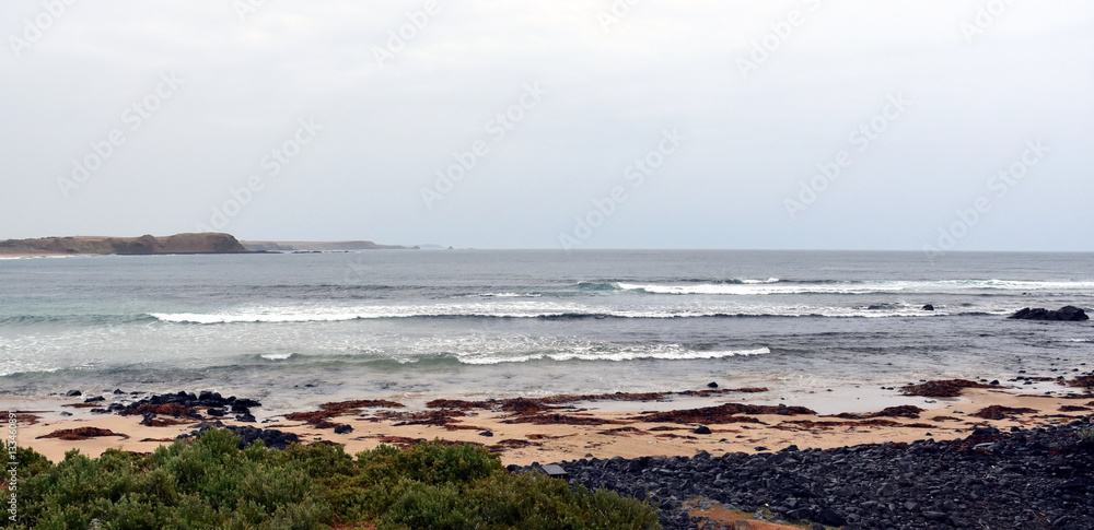 Summerland Bay on Philip Island, Victoria Australia. Place of the Penguin Parade. The main penguin viewing area at Summerland Beach has tiered seating and provides a 180 degree elevated viewing. Summerland Bay on Philip Island, Victoria Australia. Place of the Penguin Parade. The main penguin viewing area at Summerland Beach has tiered seating and provides a 180 degree elevated viewing.