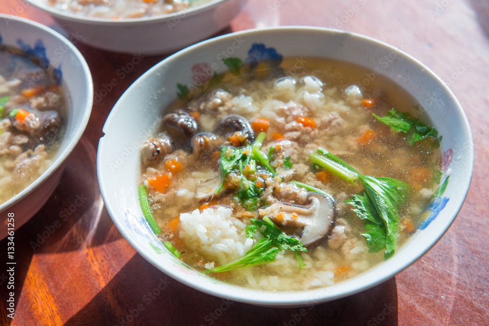 rice porridge with pork and vegetable