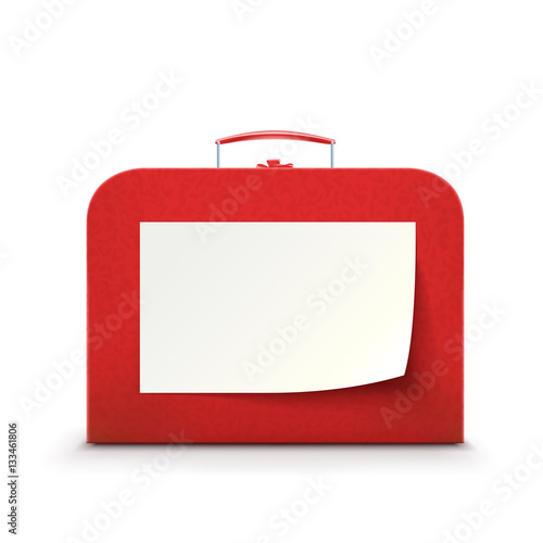 red suitcase on white background