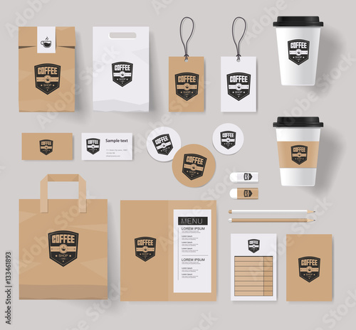 coffee shop and restaurant paper branding identity mock up template with coffee logo design