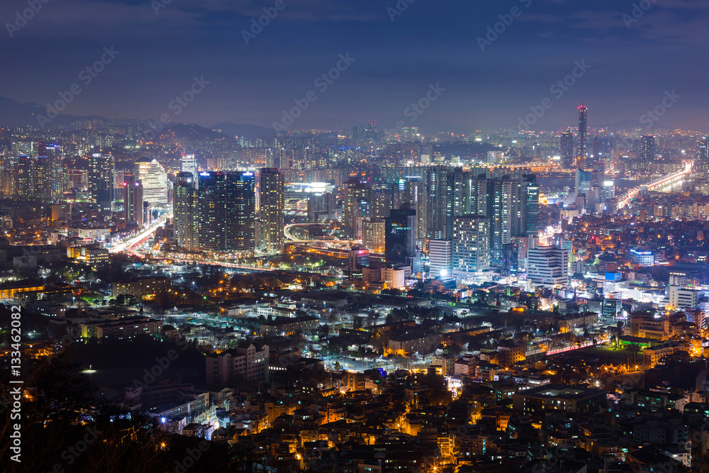 Seoul city in Misty day at night , South Korea