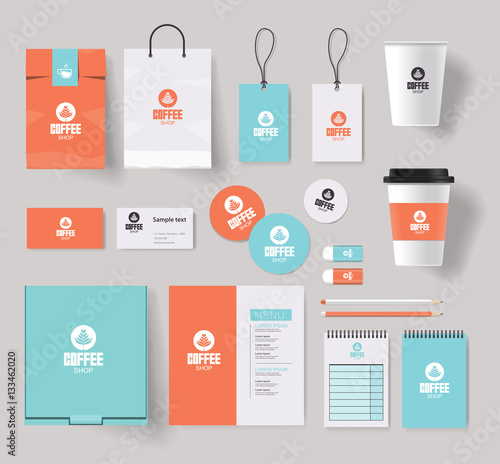 corporate branding identity mock up template for coffee shop and restaurant with card, menu, packaging,vector for editable