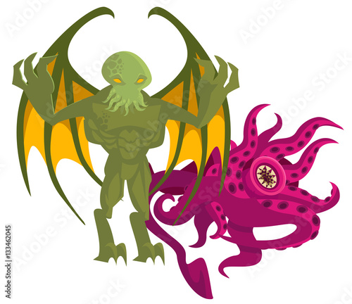 cthulthu octopus winged evil god villain monster with evil tentacles monster