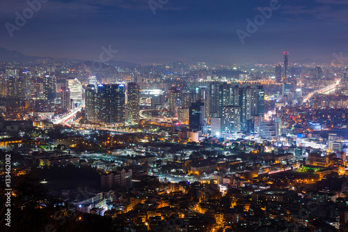 Seoul city in Misty day at night , South Korea © panyaphotograph