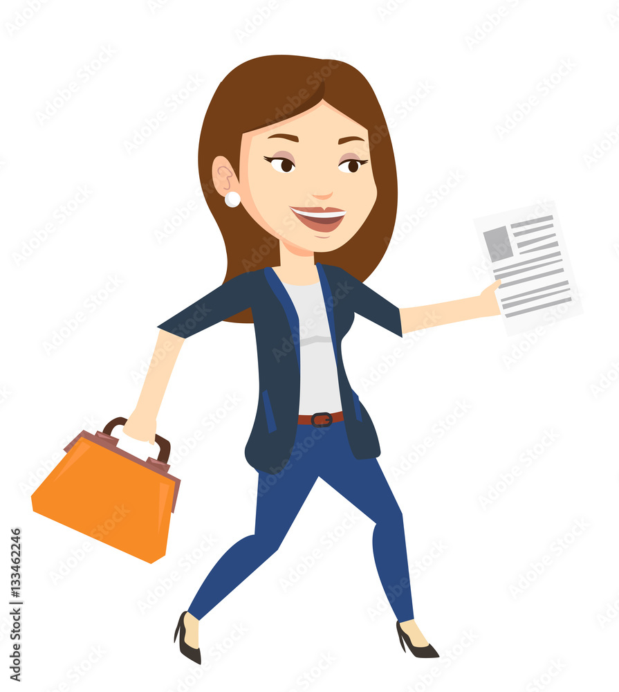 Happy business woman running vector illustration. Happy business woman running vector illustration.