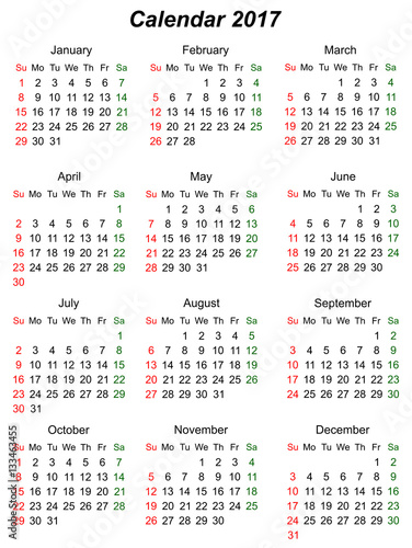 Calendar vertical to the year 2107. Sunday first