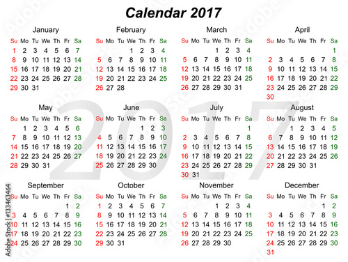 Horizontal calendar for year 2107. Sunday first