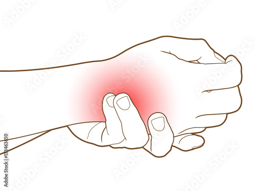Man has pain in hand, isolate on white background