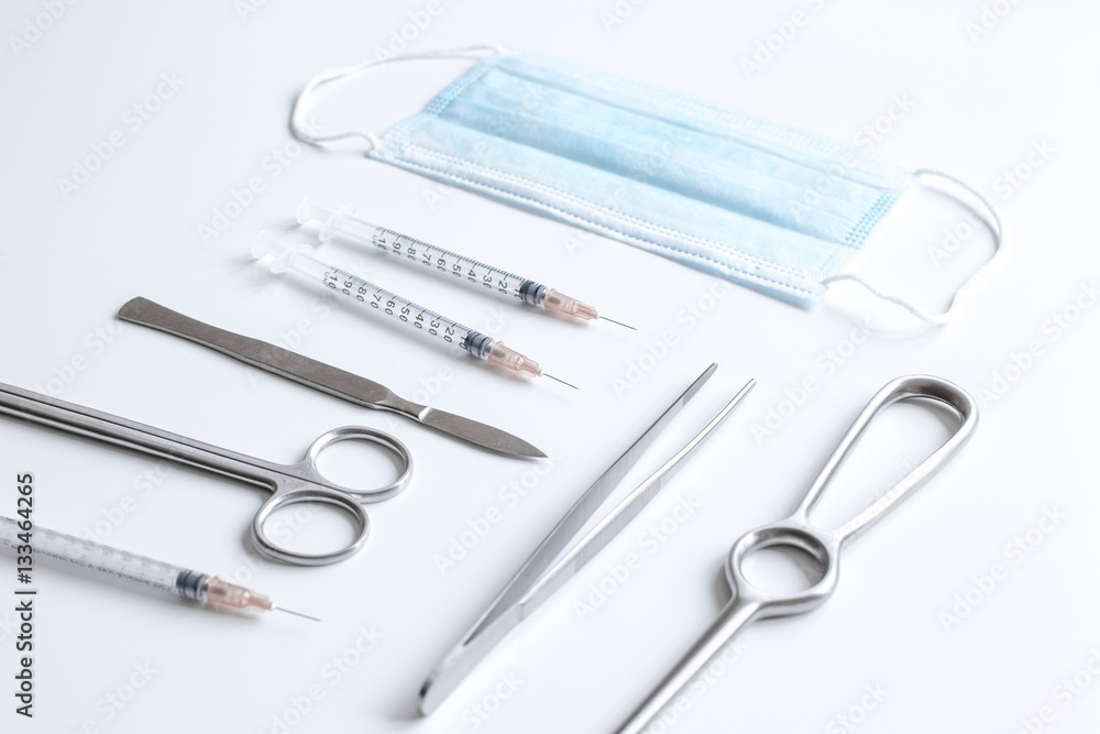instruments for plastic surgery on white background instruments for plastic surgery on white background