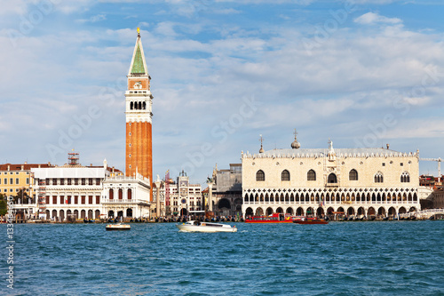 View of Venice from the lagoon. Quay and the Piazzetta San Marco, the Doge's Palace, Bell Tower Companile, Sansovino Library, Clock Tower and Bridge of Sighs © Katvic