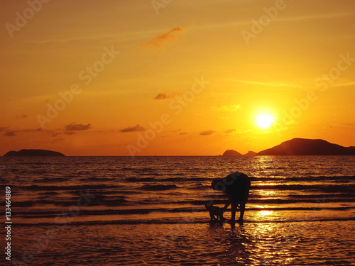 father and son on the beach in sunset.jpg © Amornrut