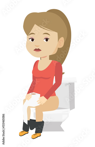 Woman suffering from diarrhea or constipation.