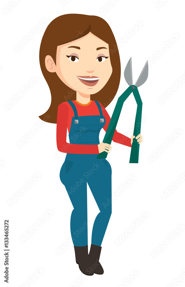 Farmer with pruner vector illustration.