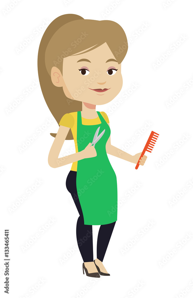 Hairstylist holding comb and scissors in hands. Hairstylist holding comb and scissors in hands.