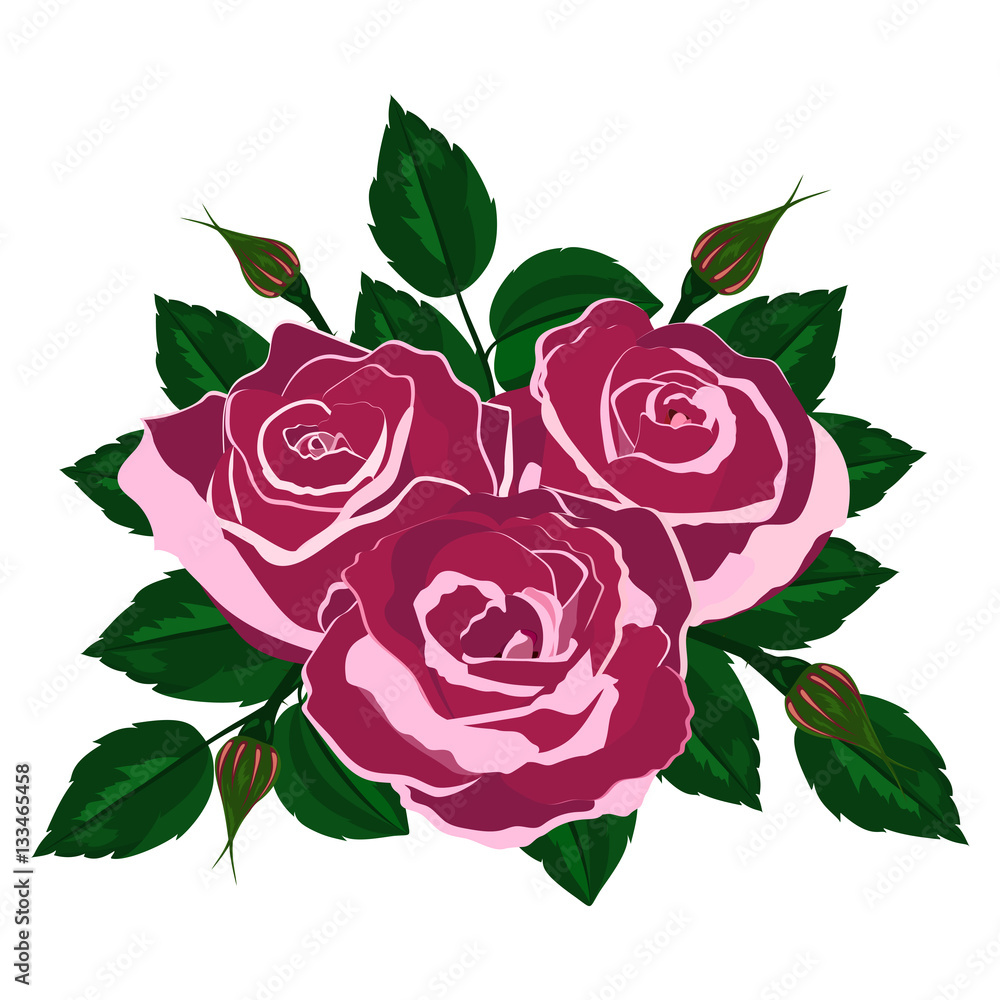 Naklejka premium bouquet of pink roses on a white background