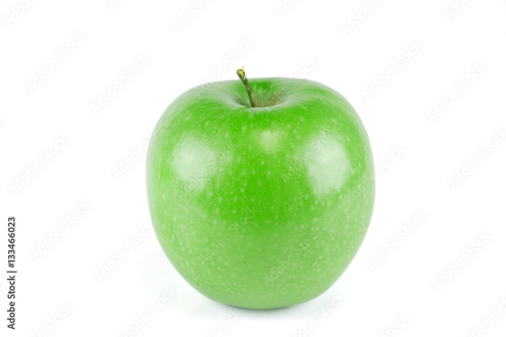 single green apple on white background