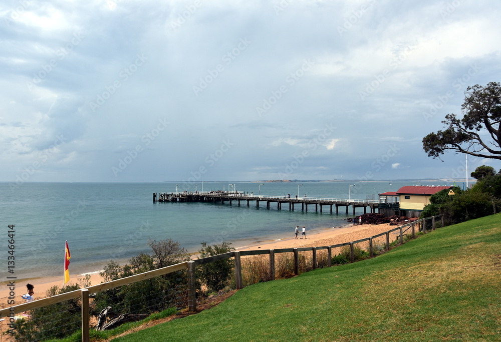 Cowes, Australia - December 29, 2016. Cowes Jetty Ferry on Philip Island, Victoria, Australia. Cowes linked to the Mornington Peninsula by a ferry service to Stony Point. Cowes, Australia - December 29, 2016. Cowes Jetty Ferry on Philip Island, Victoria, Australia. Cowes linked to the Mornington Peninsula by a ferry service to Stony Point.