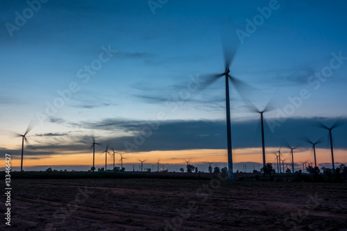 Huay Bong Wind Farm Thailand on sunset