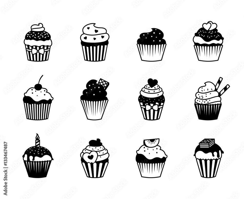 Cupcake icons and dessert muffin symbols vector illustration Cupcake icons and dessert muffin symbols vector illustration