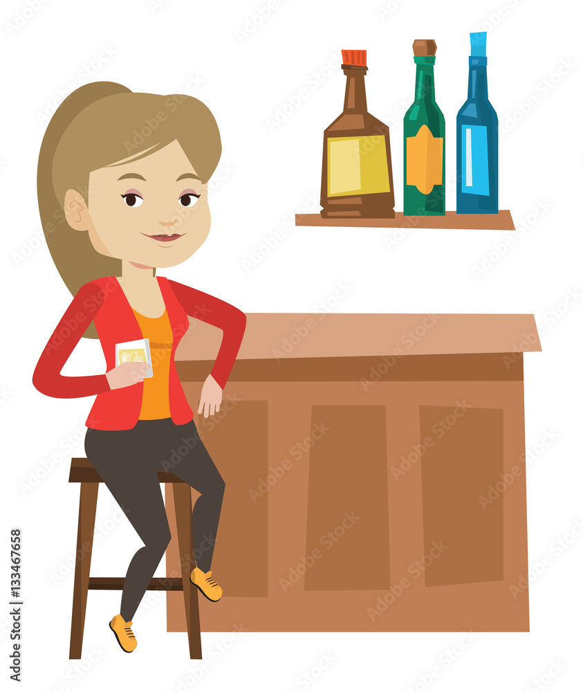 Woman sitting at the bar counter.