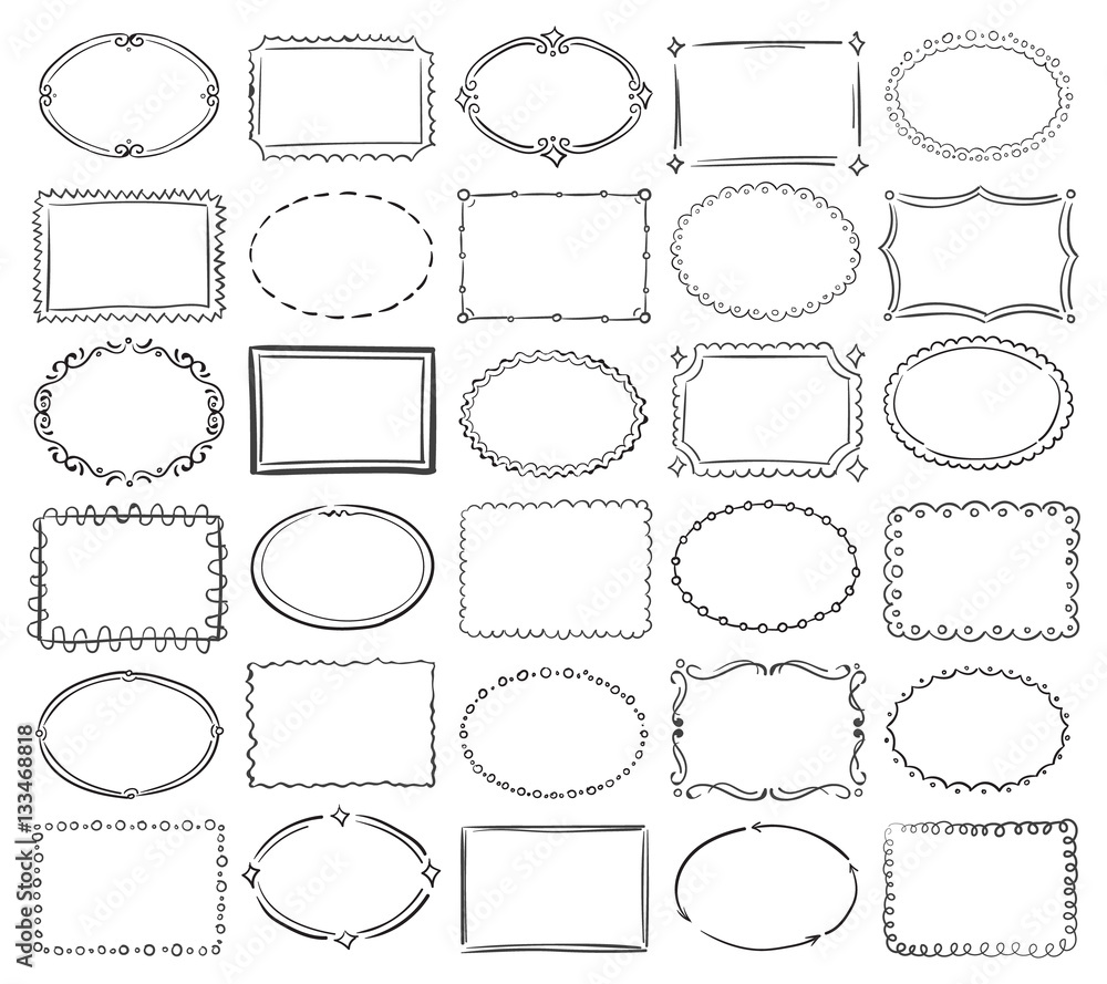 Hand drawn doodle round and square vector picture border frames Hand drawn doodle round and square vector picture border frames