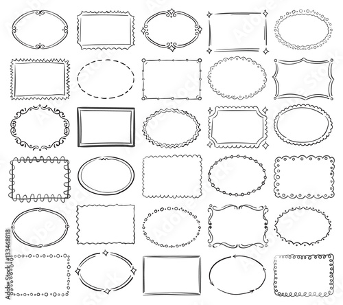 Hand drawn doodle round and square vector picture border frames