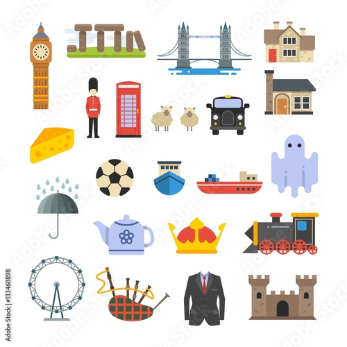 England, british, uk vector landmarks set