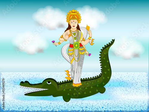 Illustration of Ganga Dussehra, which is celebrated in the month of June, called as Jyeshtha as per the Hindu calendar, background.