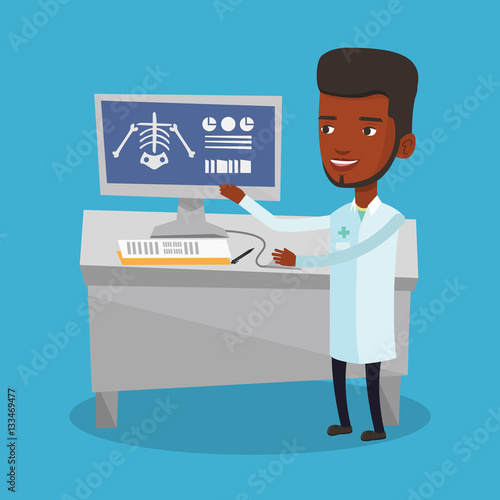 Doctor examining radiograph vector illustration.