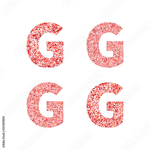 Alphabet letter G with red heart on Valentine's Day. Valentine`s Day Alphabet of Hearts. Love ABC