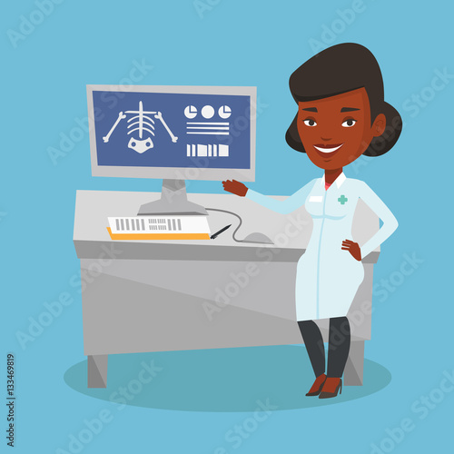 Doctor examining radiograph vector illustration.