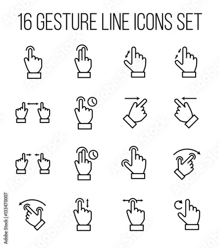 Set of gesture icons in modern thin line style.