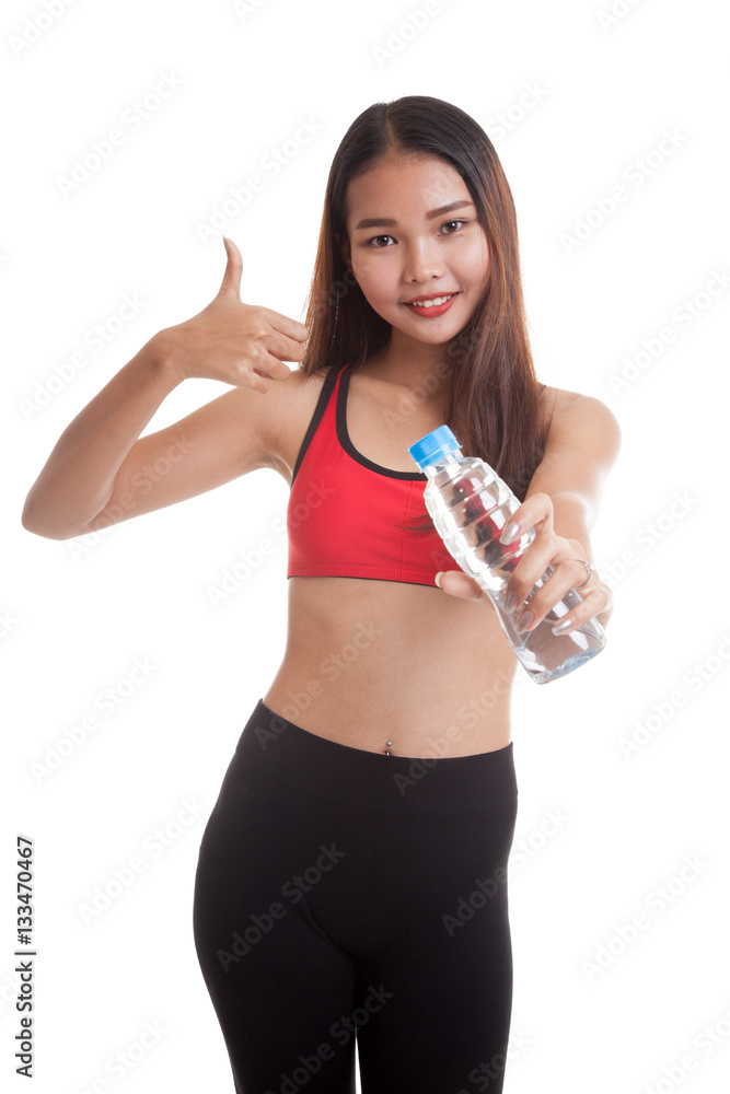 Beautiful Asian healthy girl with bottle of drinking water. Beautiful Asian healthy girl with bottle of drinking water.