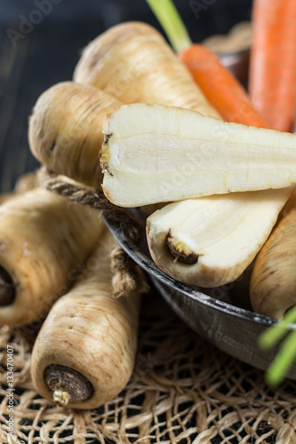 Fresh parsnip roots, carrot