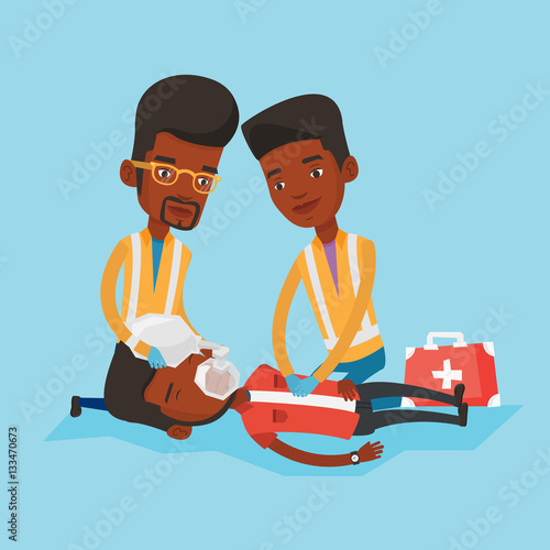 Paramedics doing cardiopulmonary resuscitation.