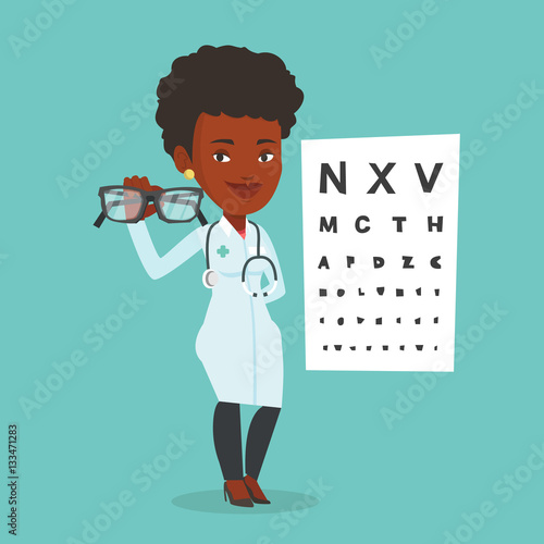 Professional ophthalmologist holding eyeglasses.