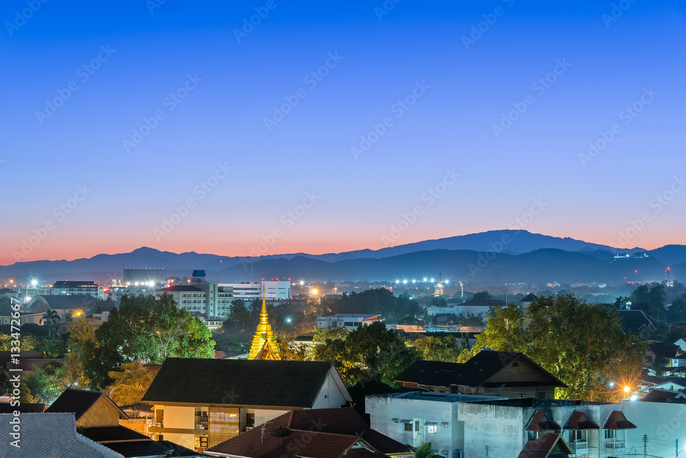 beautiful sunset and moutain range can see Doi inthanon, Chiangm