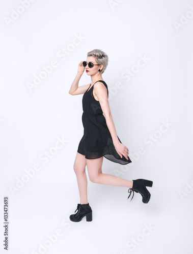 fashion young female model with short hairstyle