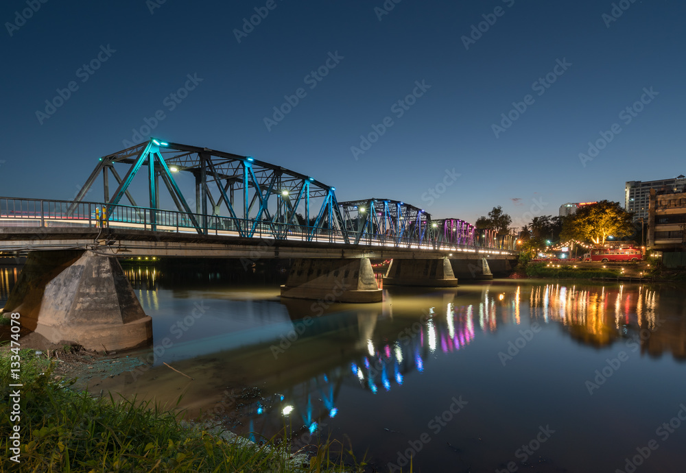 Iron Bridge in twlight time, Top Tourist attraction in Chiangmai Iron Bridge in twlight time, Top Tourist attraction in Chiangmai