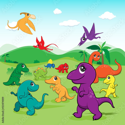 illustration of cute dinosaurs cartoon EPS10 File on white backg