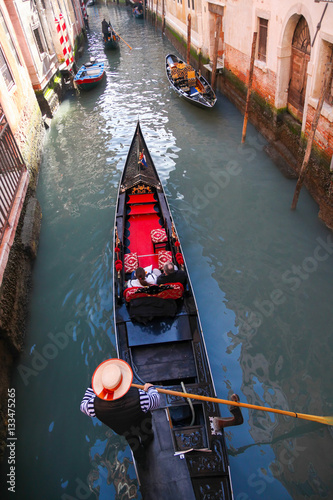 Gondolas on canal in Venice, Italy