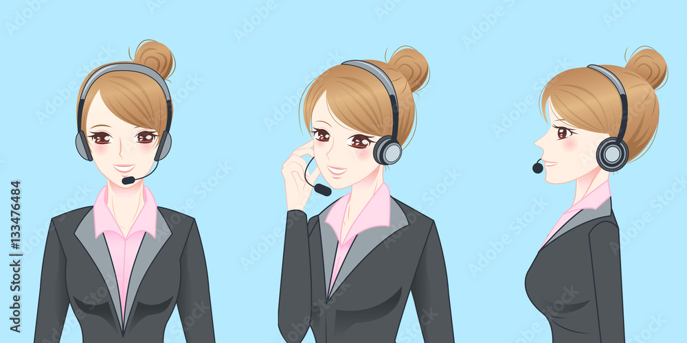 business woman wear phone headset business woman wear phone headset