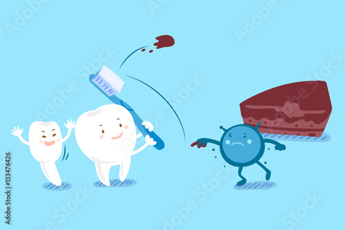 cartoon teeth fight with bacterium