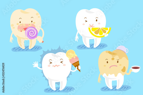 cartoon tooth with different problems