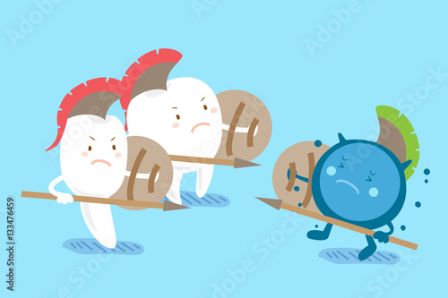  cartoon tooth fight to bacterium