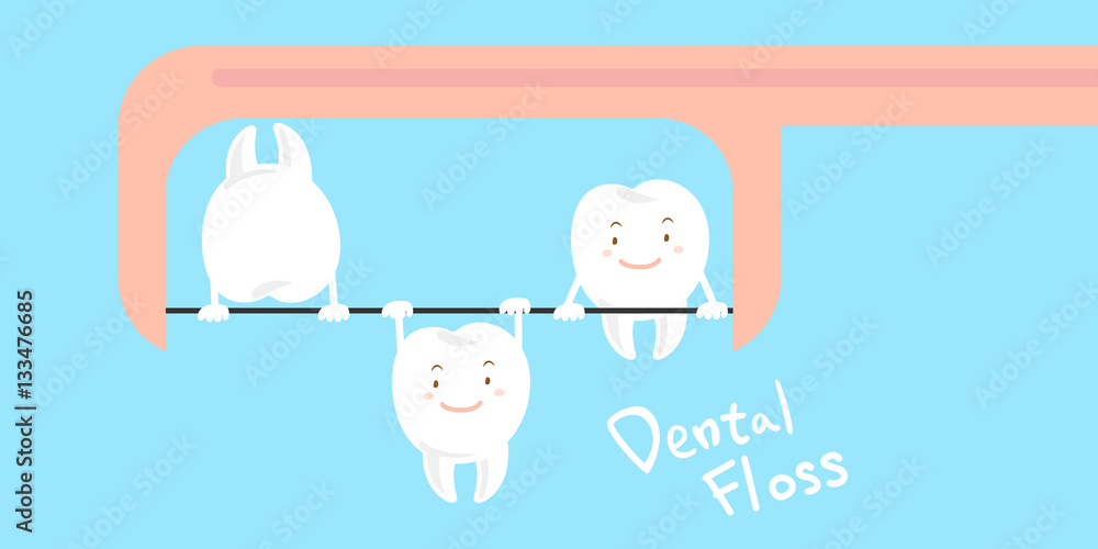 tooth playing with dental floss tooth playing with dental floss