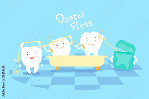 cartoon tooth with dental floss
