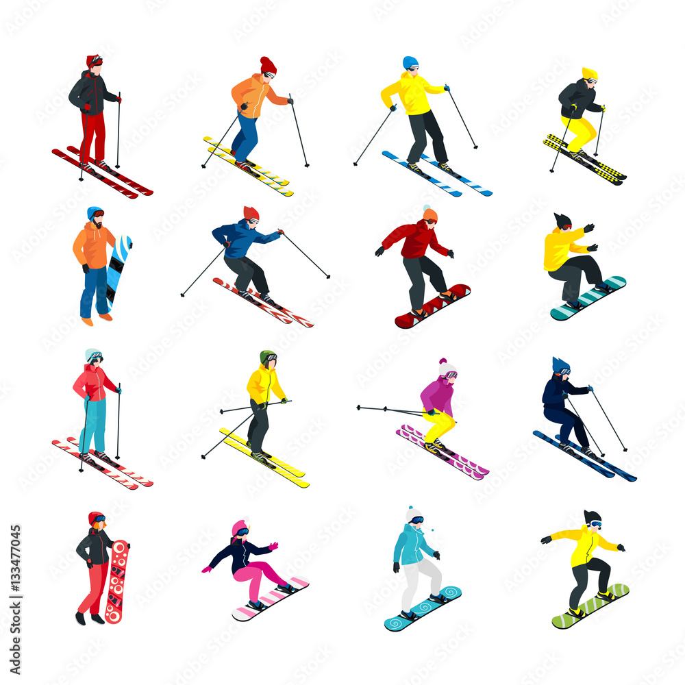 Fototapeta premium Skiing isometric set