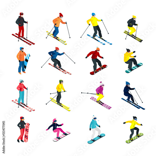 Skiing isometric set