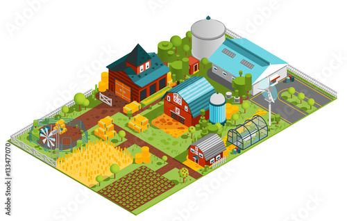 Rural Farm Isometric Composition